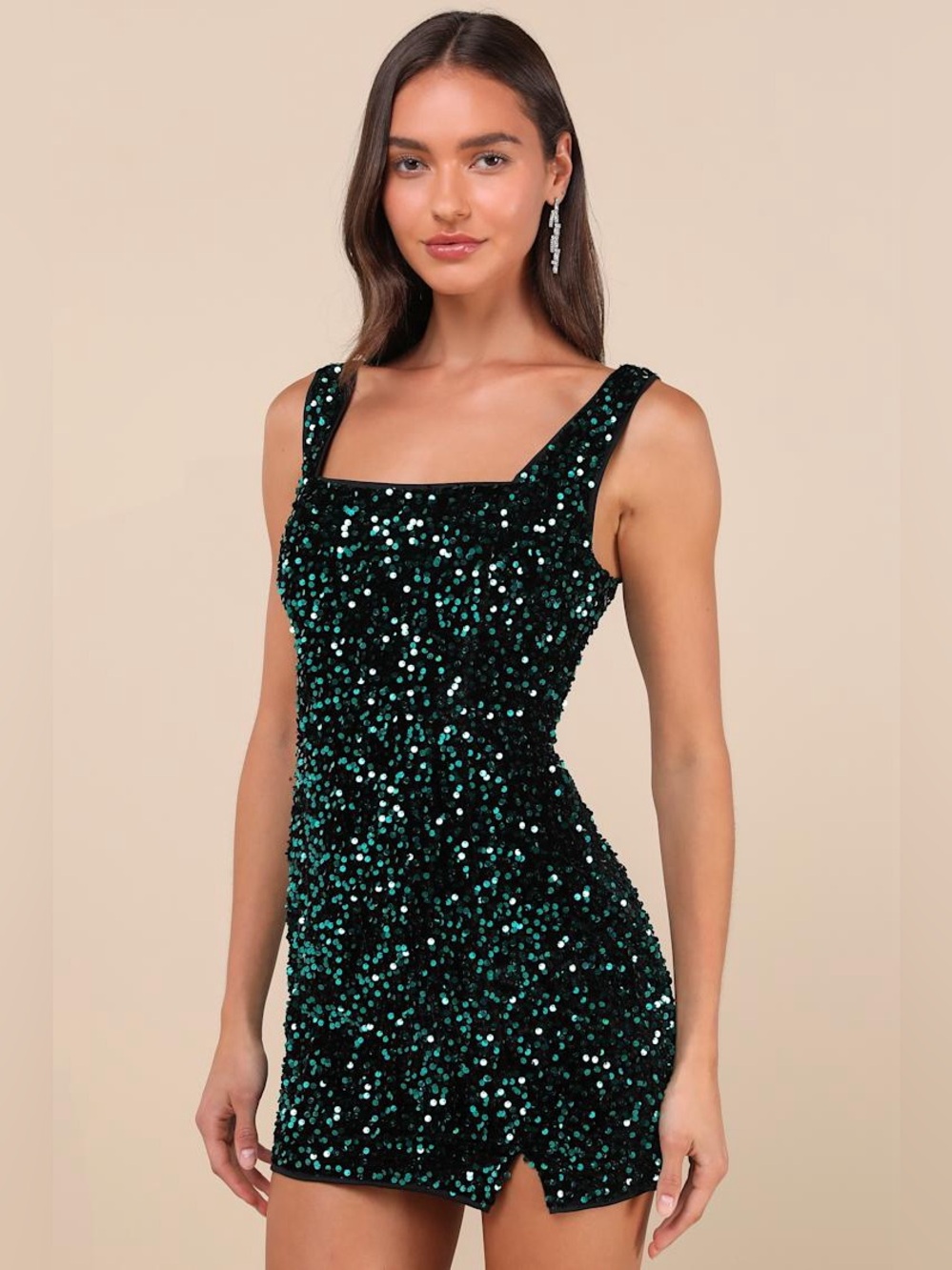 Lulus Seeing Sparkles Teal Velvet Sequin Square Neck Mini Dress New with Tags Sm
